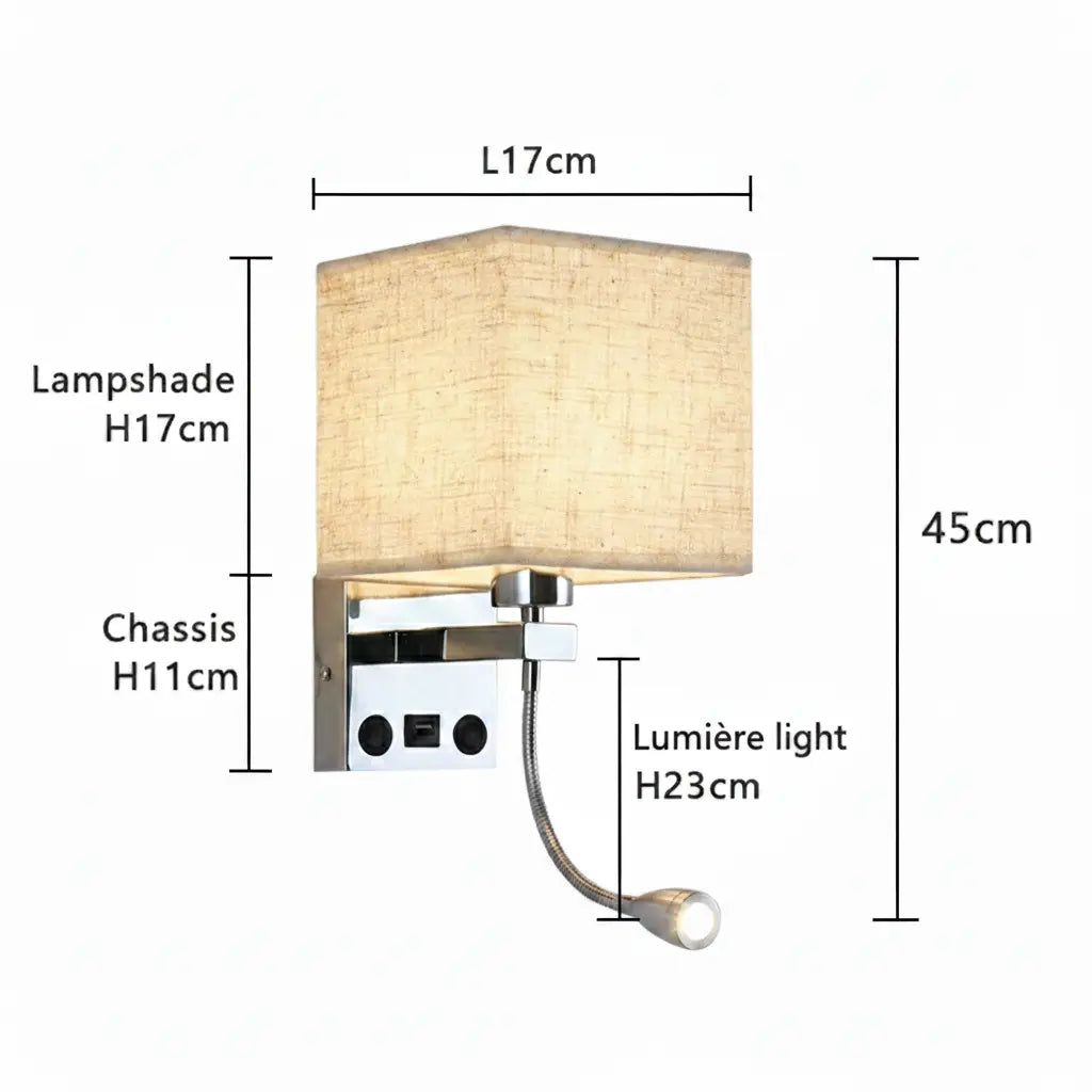 Applique murale tissu avec interrupteur