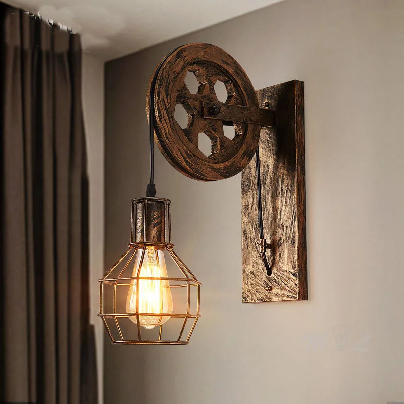 Applique murale industrielle vintage bois