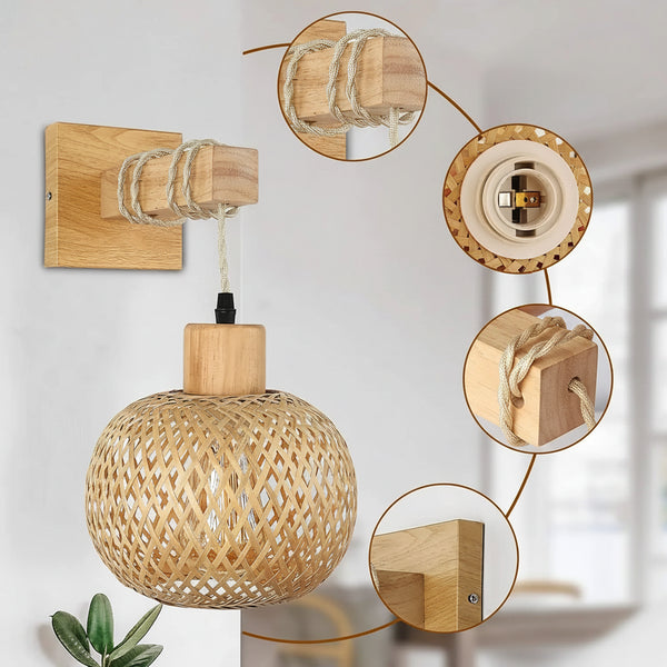 Applique murale ronde rotin