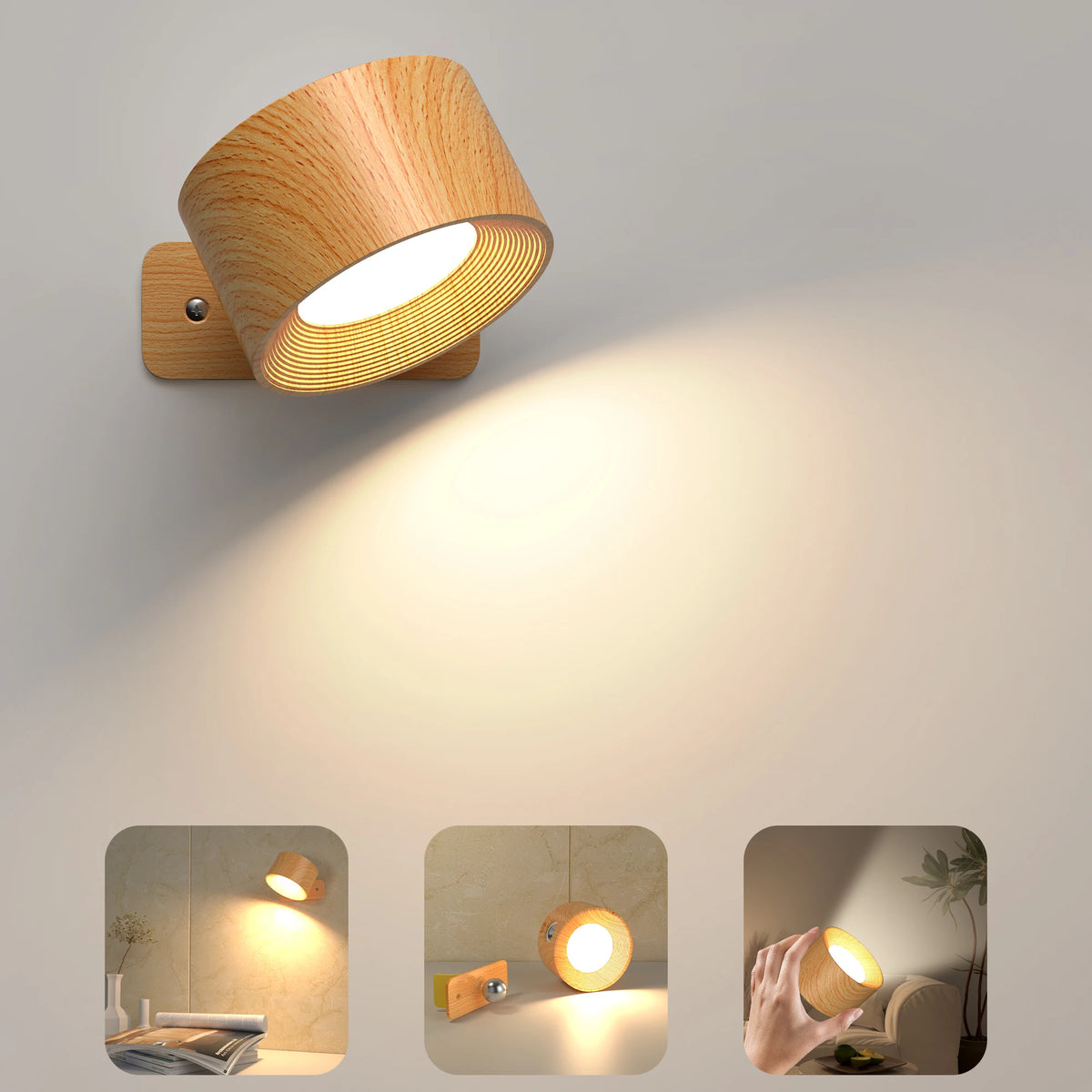 Applique murale LED rechargeable sans fil rotatif 360