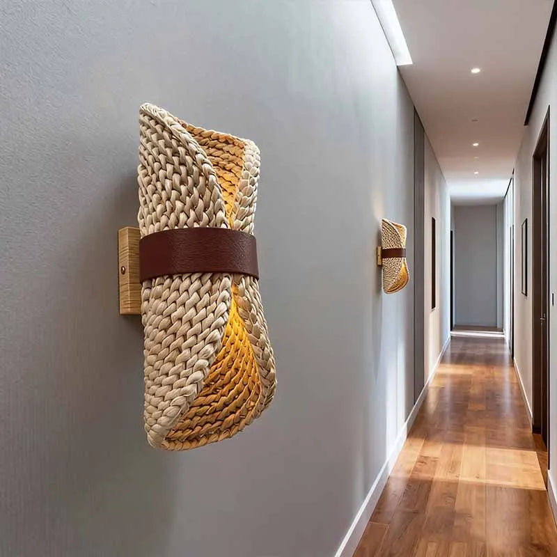Applique murale style japonaise en rotin
