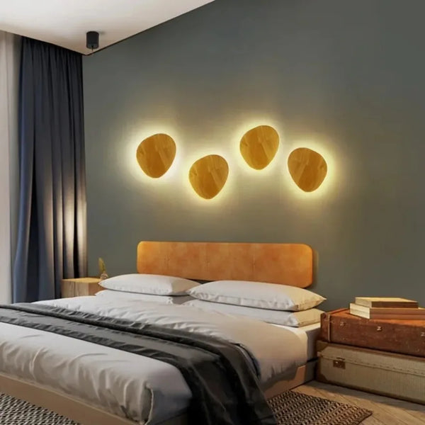 Applique murale LED bois circulaire gravée style minimaliste