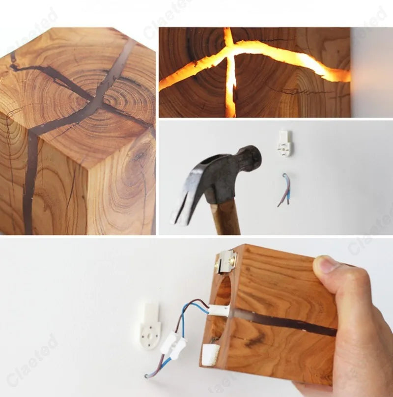 Applique murale cube en bois