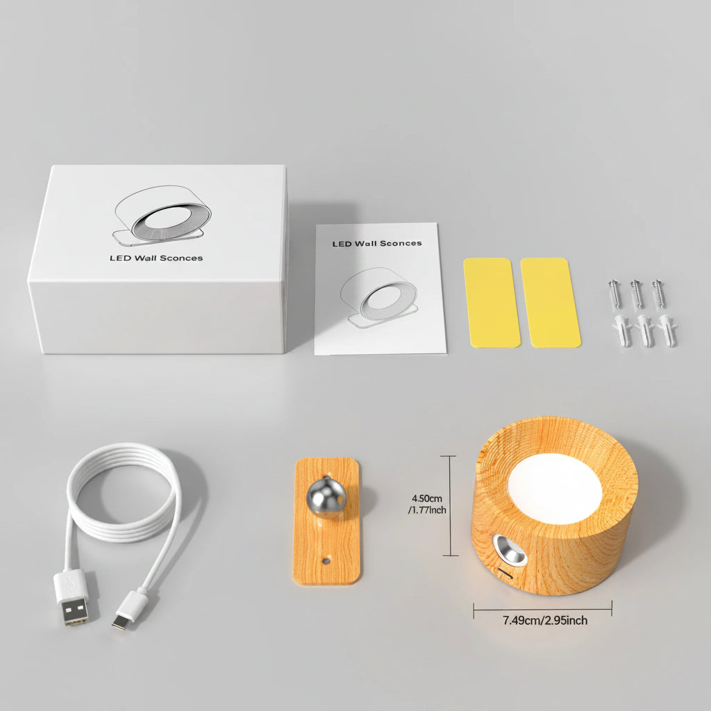 Applique murale LED rechargeable sans fil rotatif 360